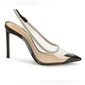Schutz Audrey Slingback Black/Clear Faux Crystal Embellished Pumps Women’s SZ 8