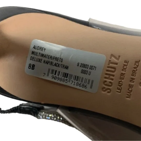 Schutz Audrey Slingback Black/Clear Faux Crystal Embellished Pumps Women’s SZ 8