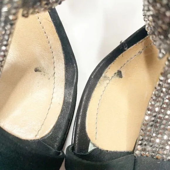 Schutz Shoes Women’s Black Suede Heeled Sandals Crystal Straps Size 6B 37 Eur