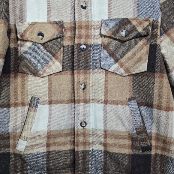 Sears Vintage Wool Jacket Coat Faux Fur Lined Heavy Pockets Plaid Men's 42 Reg.