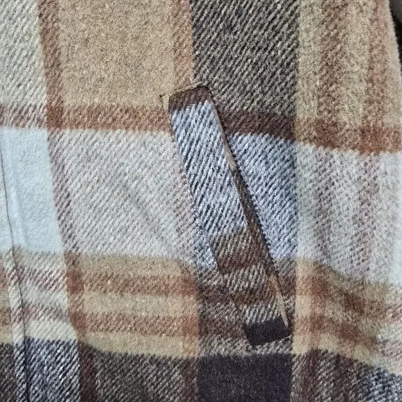 Sears Vintage Wool Jacket Coat Faux Fur Lined Heavy Pockets Plaid Men's 42 Reg.