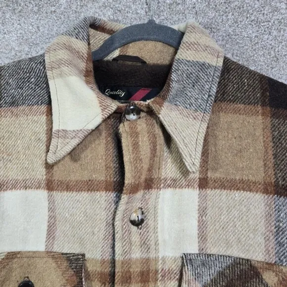 Sears Vintage Wool Jacket Coat Faux Fur Lined Heavy Pockets Plaid Men's 42 Reg.