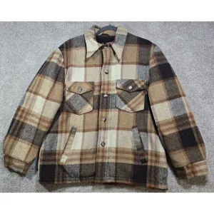 Sears Vintage Wool Jacket Coat Faux Fur Lined Heavy Pockets Plaid Men's 42 Reg.