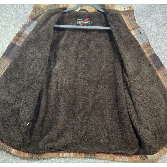 Sears Vintage Wool Jacket Coat Faux Fur Lined Heavy Pockets Plaid Men's 42 Reg.