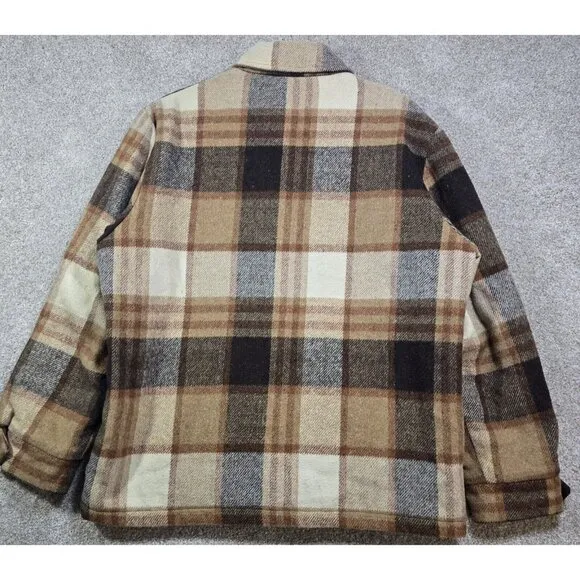 Sears Vintage Wool Jacket Coat Faux Fur Lined Heavy Pockets Plaid Men's 42 Reg.