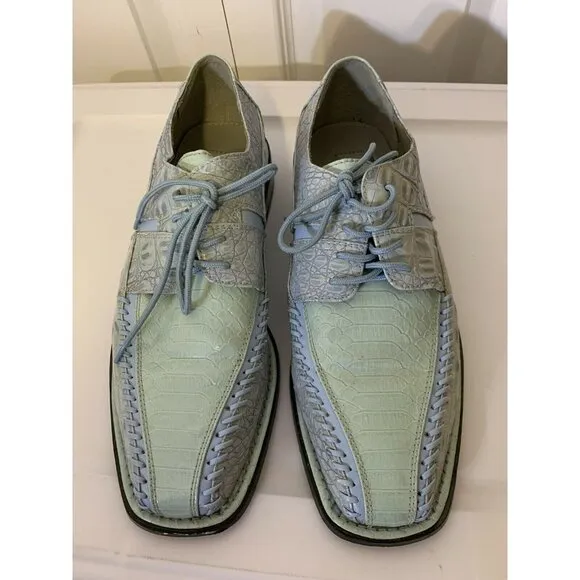 Sio Faux Crocodile Alligator Men’s Sz‎ 10 Derby Square Toe Dress Shoes Green Blu