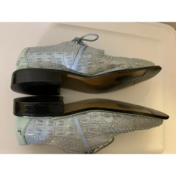 Sio Faux Crocodile Alligator Men’s Sz‎ 10 Derby Square Toe Dress Shoes Green Blu