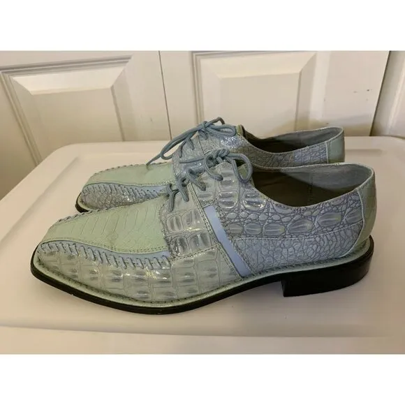 Sio Faux Crocodile Alligator Men’s Sz‎ 10 Derby Square Toe Dress Shoes Green Blu