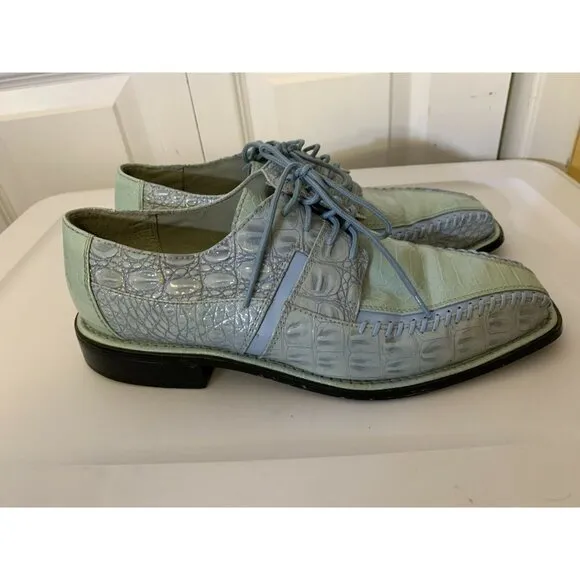 Sio Faux Crocodile Alligator Men’s Sz‎ 10 Derby Square Toe Dress Shoes Green Blu