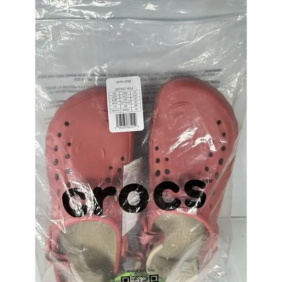 Size 12 Men’s Crocs Echo Clog Hot Blush Strawberry Wine 207937-6XJ NEW