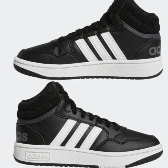 Size 3.5 ADIDAS HOOPS MID 3.0 UNISEX KIDS SHOES-BLACK/ WHITE BASKETBALL SHOES
