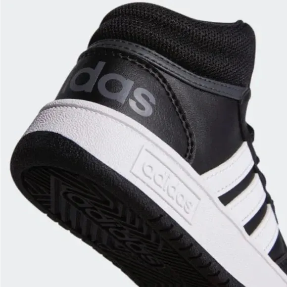 Size 3.5 ADIDAS HOOPS MID 3.0 UNISEX KIDS SHOES-BLACK/ WHITE BASKETBALL SHOES