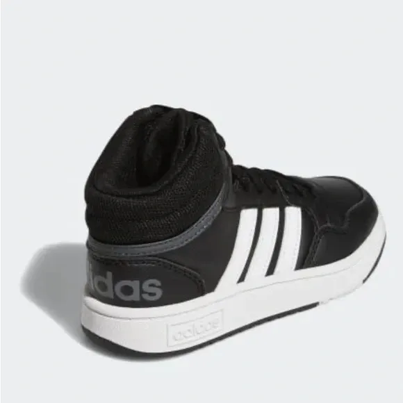 Size 3.5 ADIDAS HOOPS MID 3.0 UNISEX KIDS SHOES-BLACK/ WHITE BASKETBALL SHOES