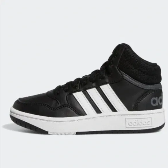 Size 3.5 ADIDAS HOOPS MID 3.0 UNISEX KIDS SHOES-BLACK/ WHITE BASKETBALL SHOES