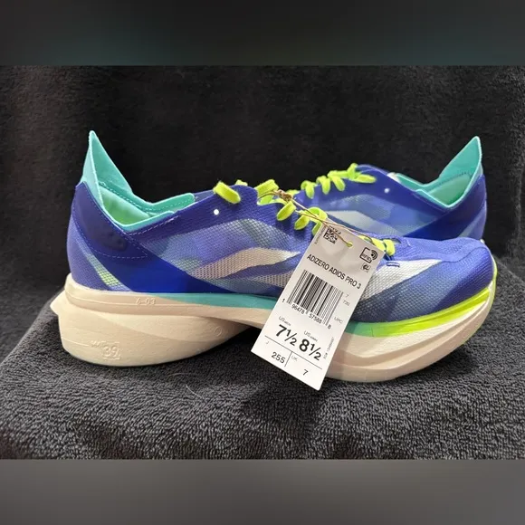 Size 7.5/8.5w - adidas Adizero Adios Pro 3 Cobalt Blue Lucid Lemon