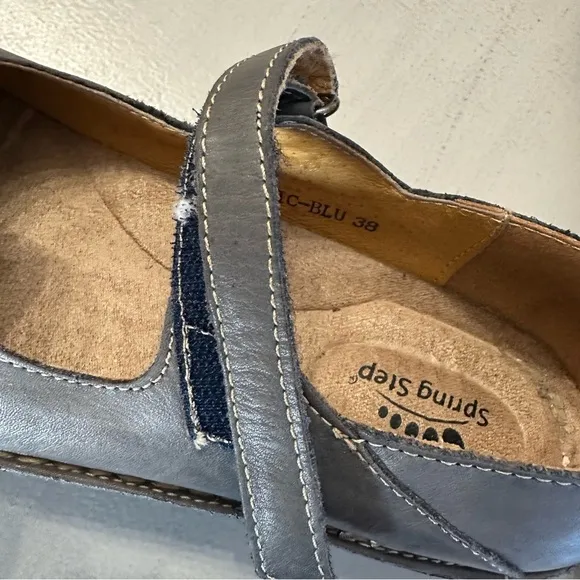 Spring Step Women’s Cosmic-Blue Leather Adjustable Strap Shoes Size 38 GUC