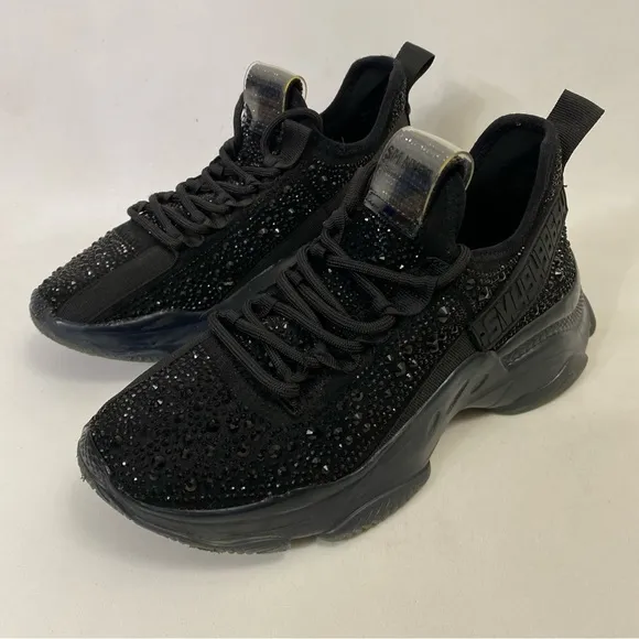 STEVE MADDEN Maxima Rhinestone Black Trainers Sneakers Women’s Shoes 6 M Low Top