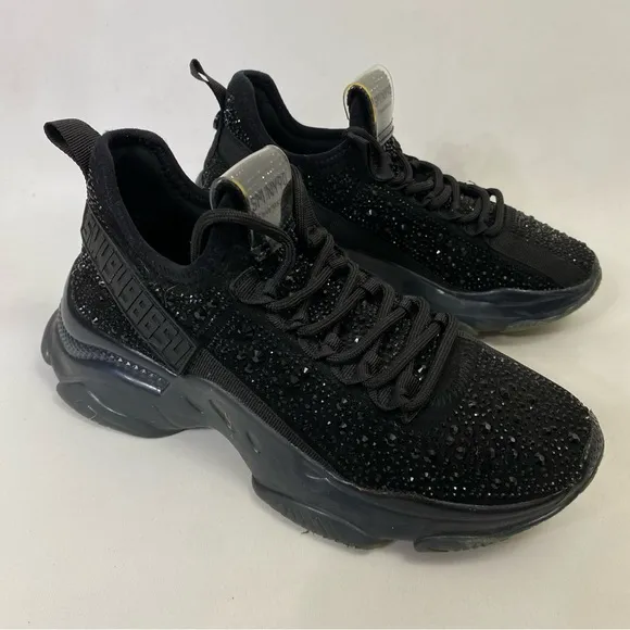 STEVE MADDEN Maxima Rhinestone Black Trainers Sneakers Women’s Shoes 6 M Low Top