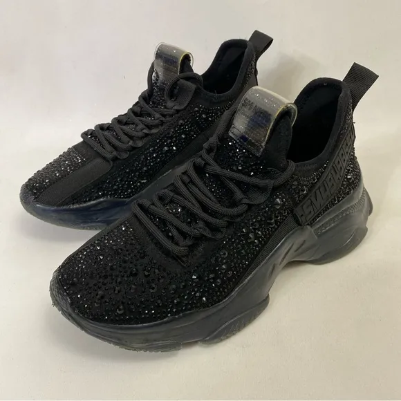 STEVE MADDEN Maxima Rhinestone Black Trainers Sneakers Women’s Shoes 6 M Low Top