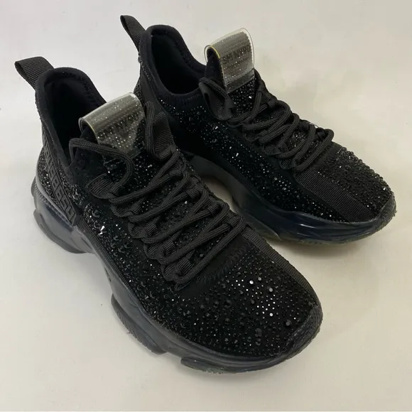 STEVE MADDEN Maxima Rhinestone Black Trainers Sneakers Women’s Shoes 6 M Low Top