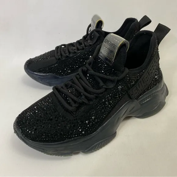 STEVE MADDEN Maxima Rhinestone Black Trainers Sneakers Women’s Shoes 6 M Low Top