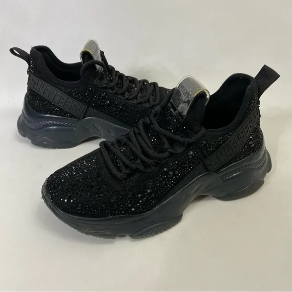 STEVE MADDEN Maxima Rhinestone Black Trainers Sneakers Women’s Shoes 6 M Low Top