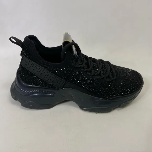 STEVE MADDEN Maxima Rhinestone Black Trainers Sneakers Women’s Shoes 6 M Low Top