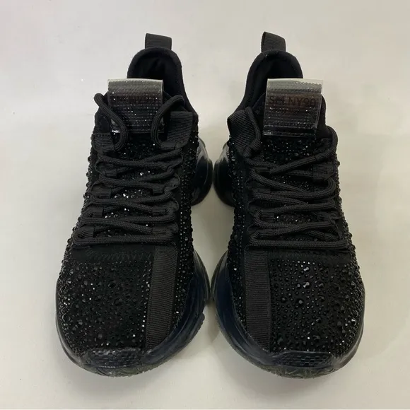 STEVE MADDEN Maxima Rhinestone Black Trainers Sneakers Women’s Shoes 6 M Low Top
