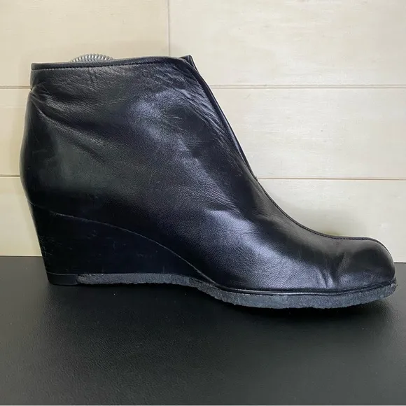 Stuart Weitzman Ankle Boots Women's Size 8 Shoes M Black Leather Split Toe Wedge
