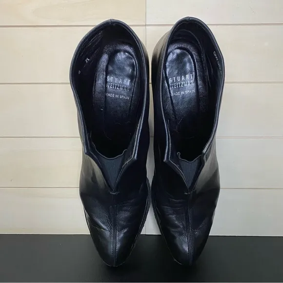 Stuart Weitzman Ankle Boots Women's Size 8 Shoes M Black Leather Split Toe Wedge