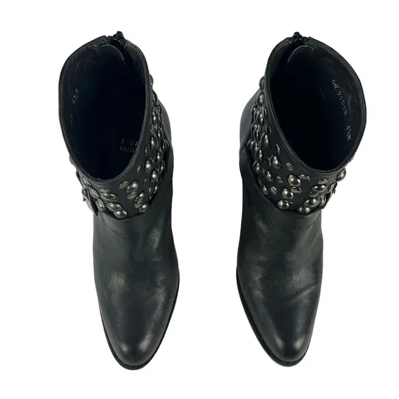 Stuart Weitzman City Slicker Studded Western Leather Ankle Boots Womens Size 6.5