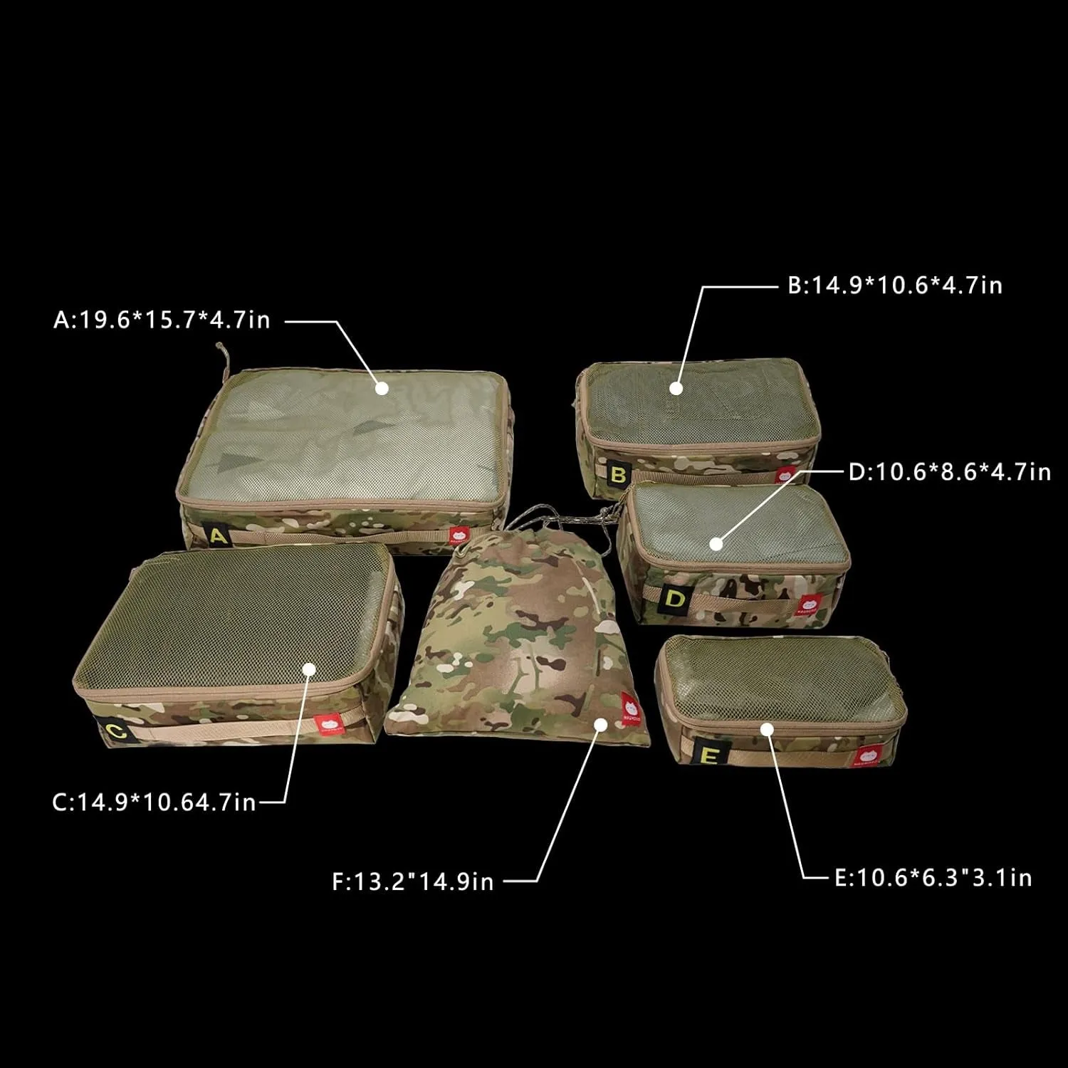 Tactical Packing Cubes 6-PACKS,Ykk Zipper,Military Standard