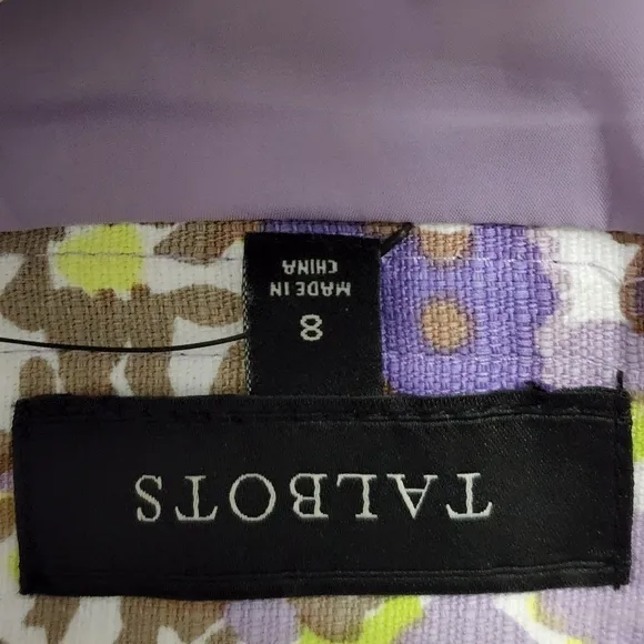 Talbots lavender neon watercolor floral canvas cotton a-line skirt size 8
