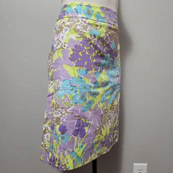 Talbots lavender neon watercolor floral canvas cotton a-line skirt size 8