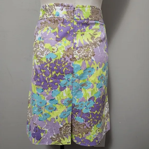 Talbots lavender neon watercolor floral canvas cotton a-line skirt size 8