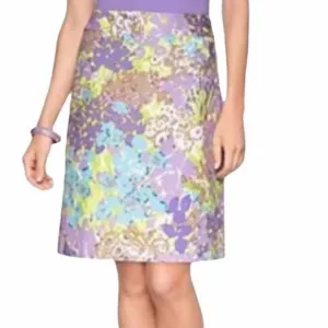 Talbots lavender neon watercolor floral canvas cotton a-line skirt size 8