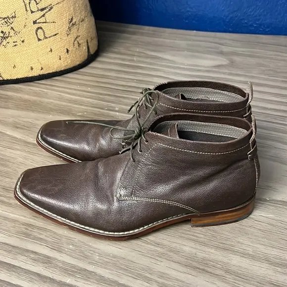 TED BAKER BROWN LEATHER LACE UP SQUARE TOE BOOTS 9