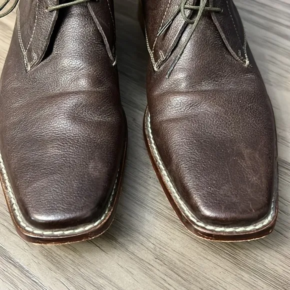 TED BAKER BROWN LEATHER LACE UP SQUARE TOE BOOTS 9