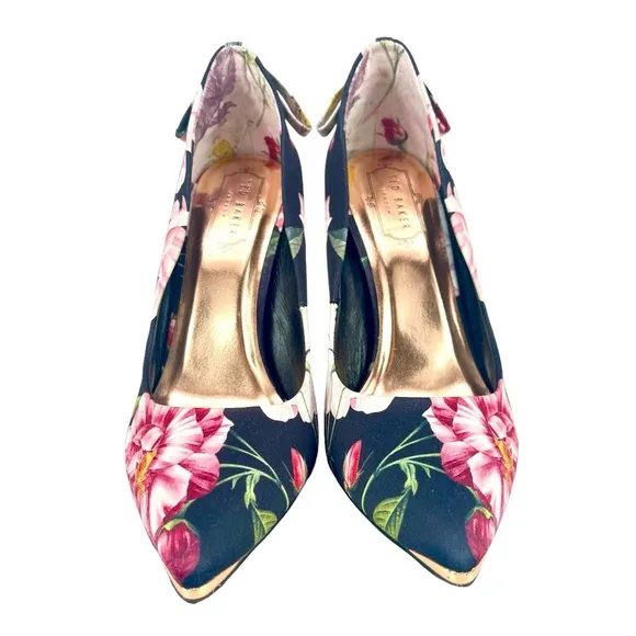 Ted Baker London | Women 38.5 | Black Livliap Floral Printed Court Heel Shoes‎