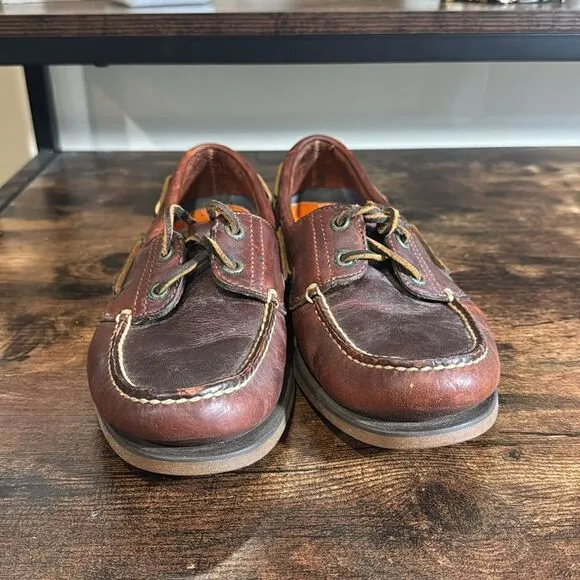 Timberland dark brown boat shoes size 9w/7m