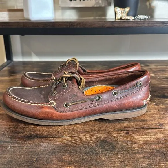 Timberland dark brown boat shoes size 9w/7m