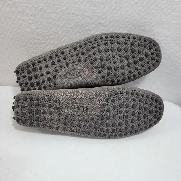 Tod's Gray Gommina Leather Moccasins Driving Shoes Men's Size 7.5  120624-2722