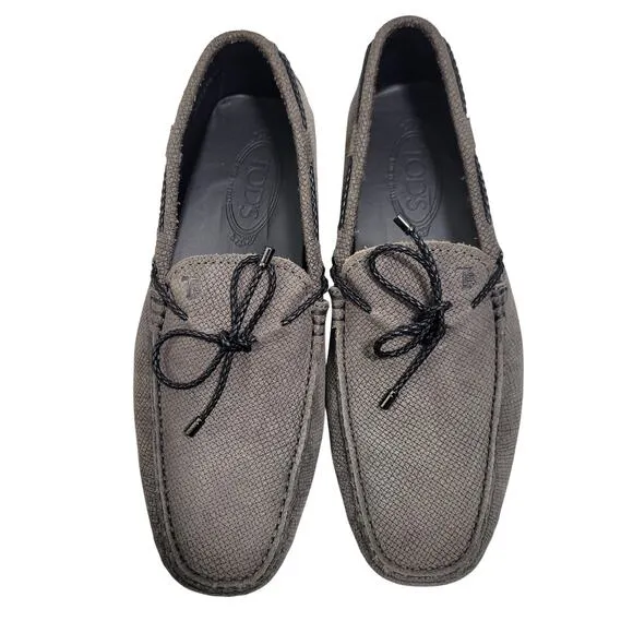 Tod's Gray Gommina Leather Moccasins Driving Shoes Men's Size 7.5  120624-2722