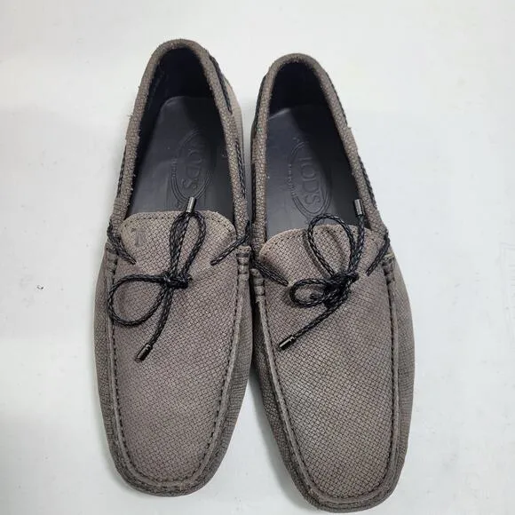 Tod's Gray Gommina Leather Moccasins Driving Shoes Men's Size 7.5  120624-2722