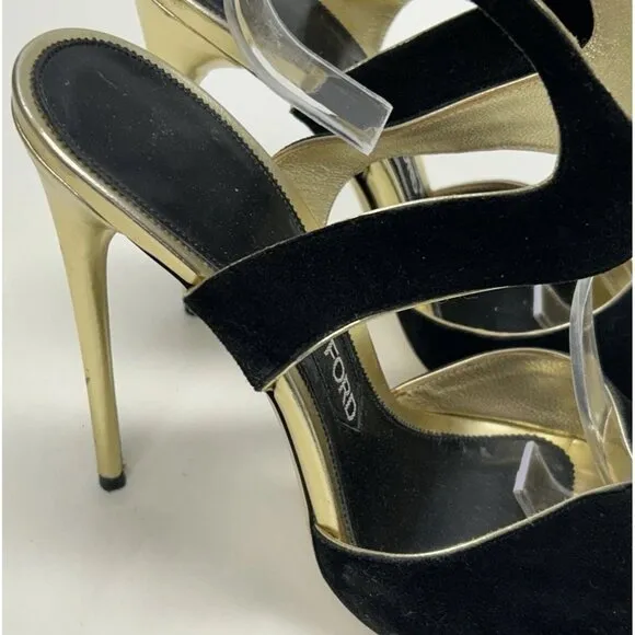 TOM FORD Black &amp; Gold Platino Women’s Shoes Heels Size 41