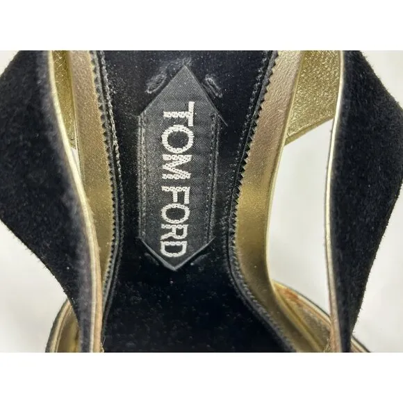 TOM FORD Black &amp; Gold Platino Women’s Shoes Heels Size 41