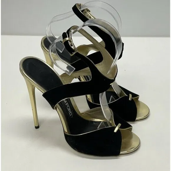 TOM FORD Black &amp; Gold Platino Women’s Shoes Heels Size 41