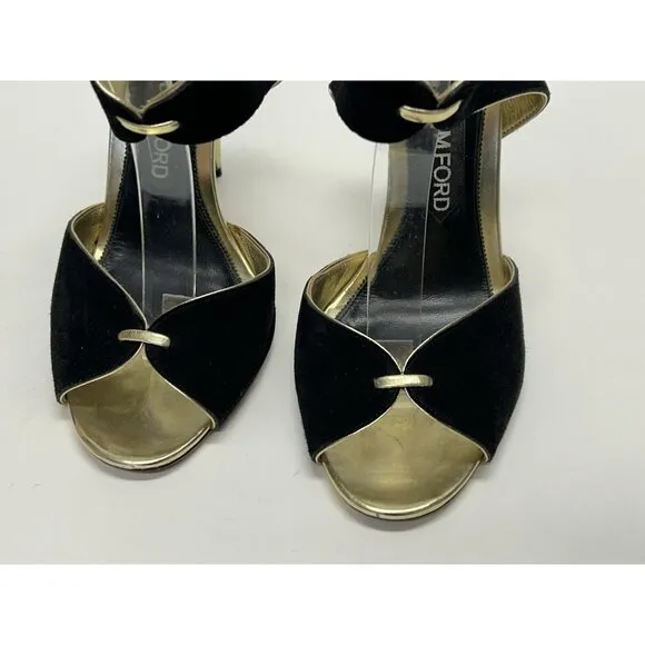 TOM FORD Black &amp; Gold Platino Women’s Shoes Heels Size 41