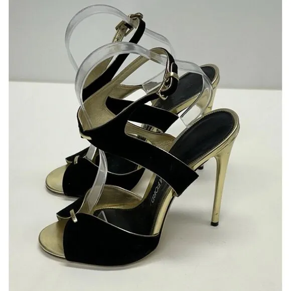 TOM FORD Black &amp; Gold Platino Women’s Shoes Heels Size 41
