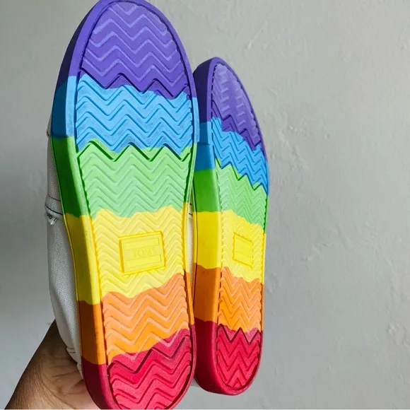 TOMS Alpargata Cupsole Unity Love Wins Slip On Canvas Shoes Women's Sz 5.5 White